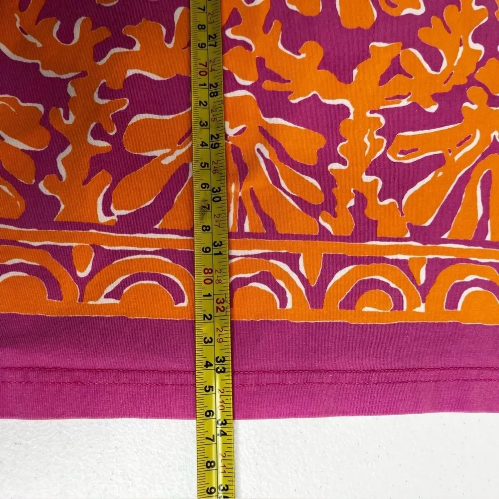 Barbara Gerwit Orange Pink Coral Print Tunic Shift Dress 3/4 Sleeve Women Medium